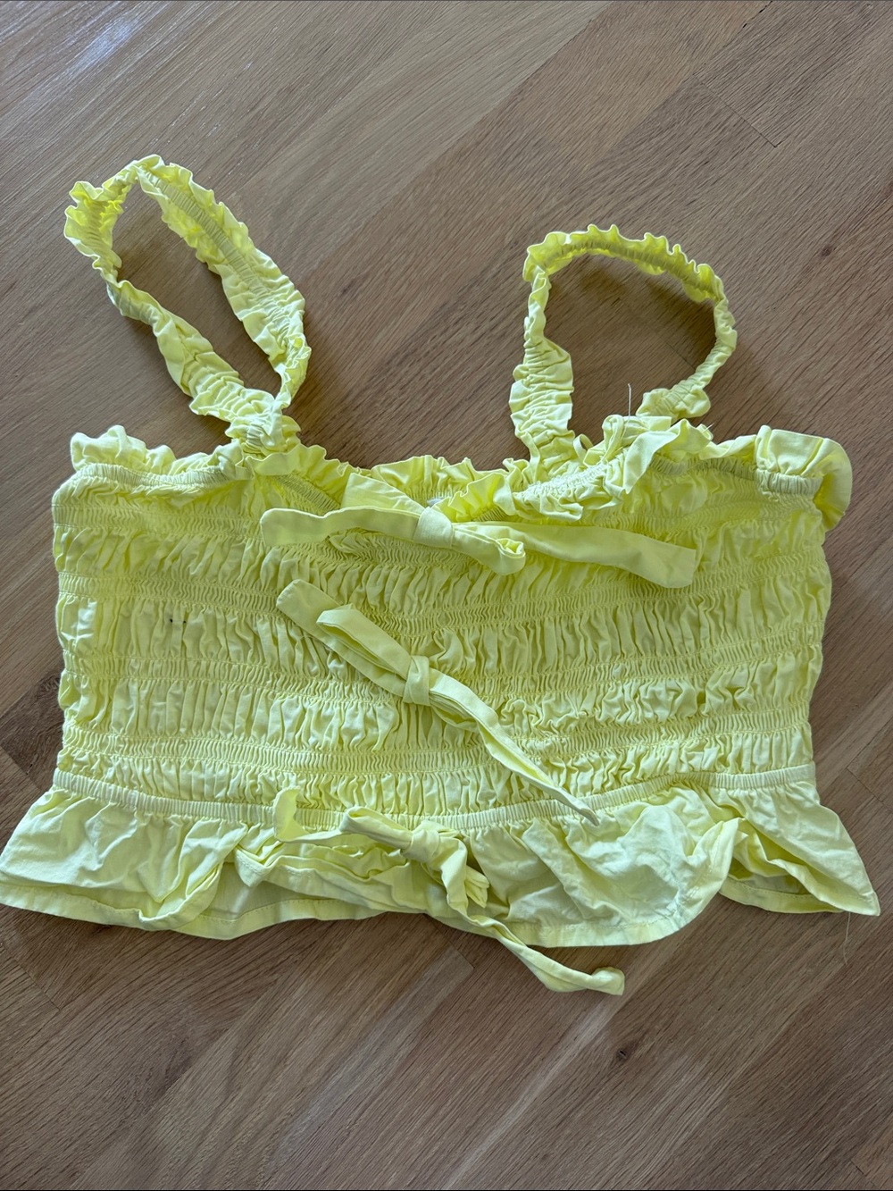 Le Lis Yellow Smocked Ruffle Crop Top